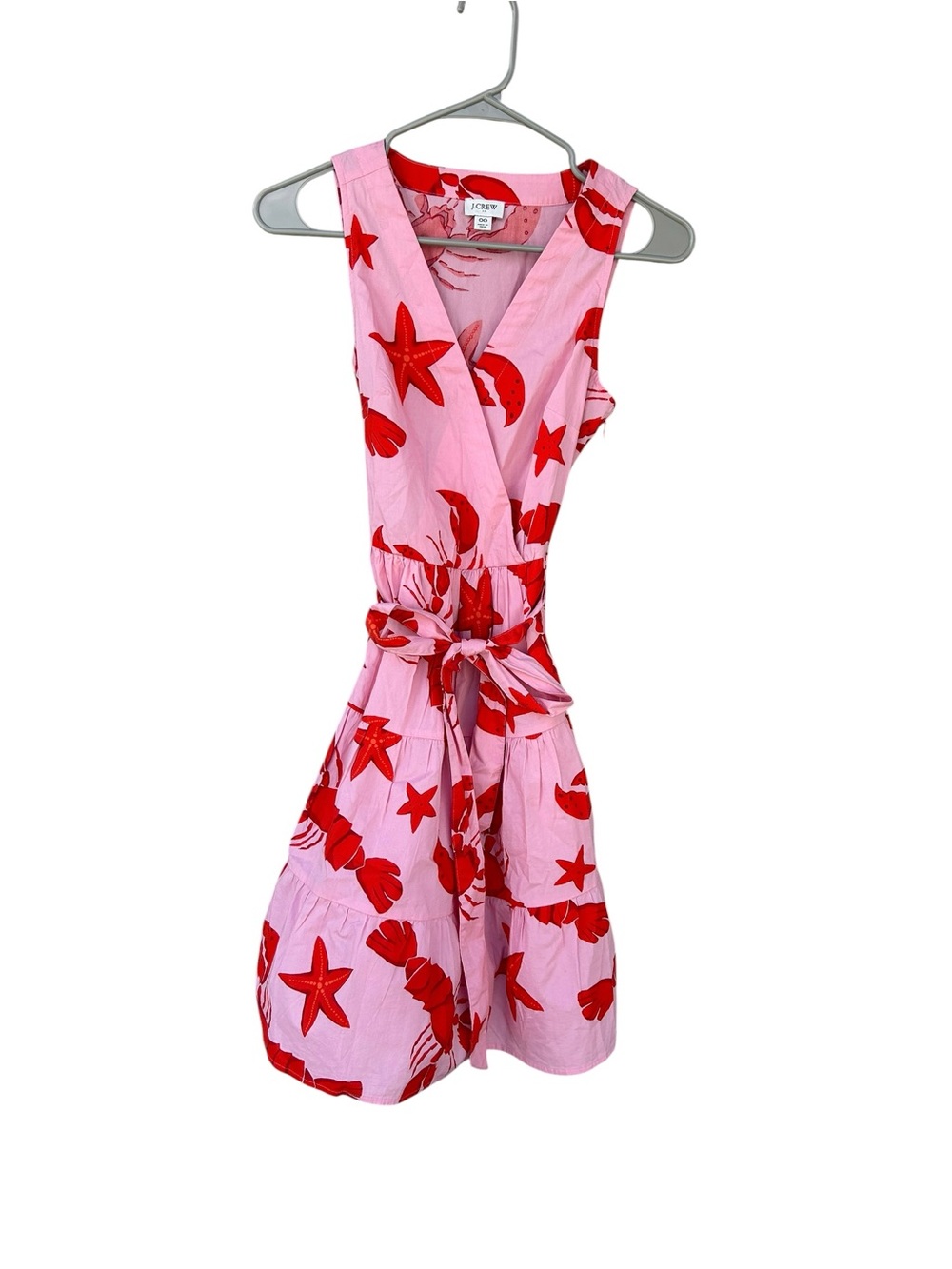 J. Crew Sleeveless Pink Lobster Print Tie-Waist Dress - Size 00 - Tie Waist - Picture 3 of 12